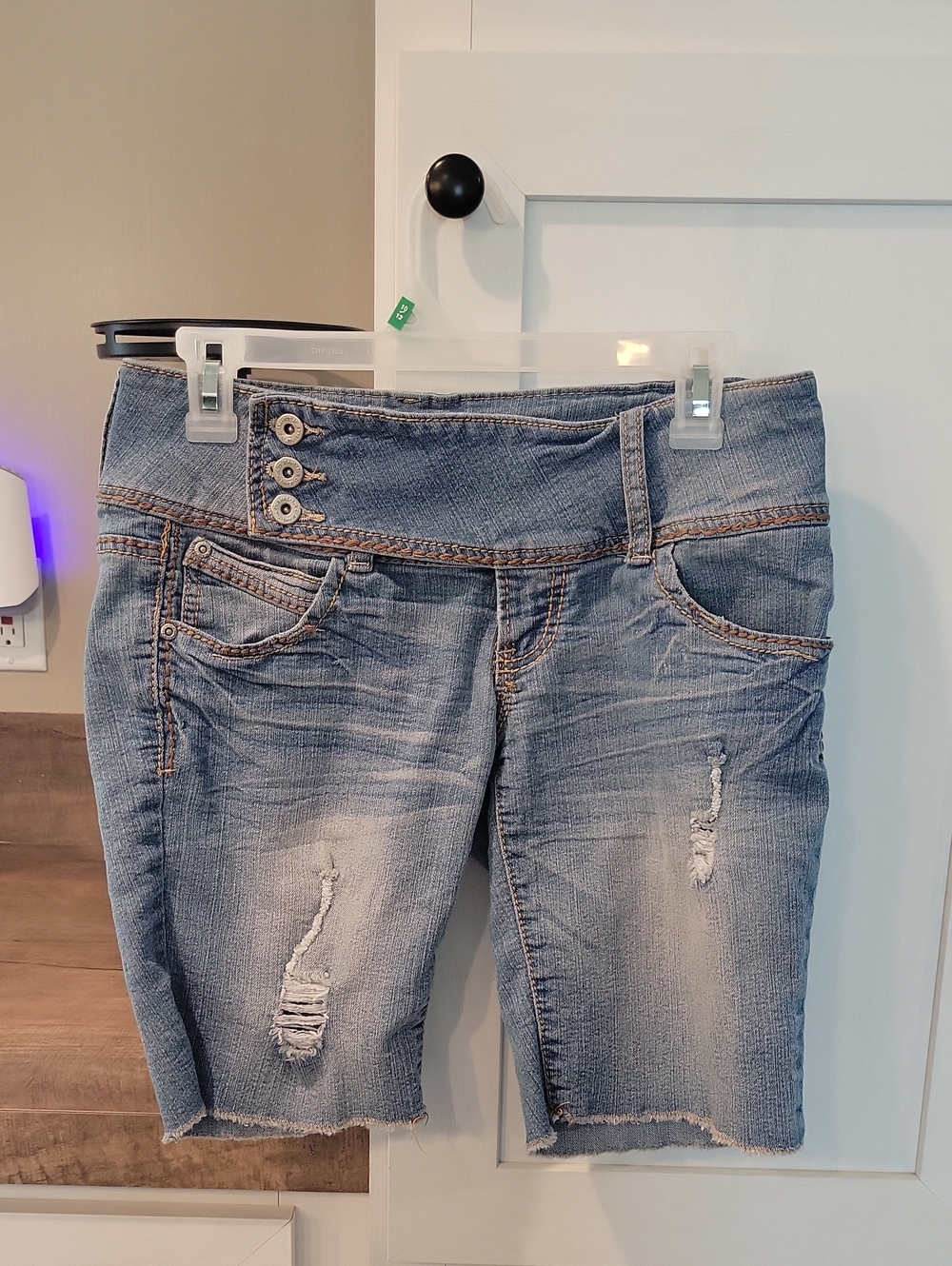 Rue21 Light Blue Distressed Denim Bermuda Shorts